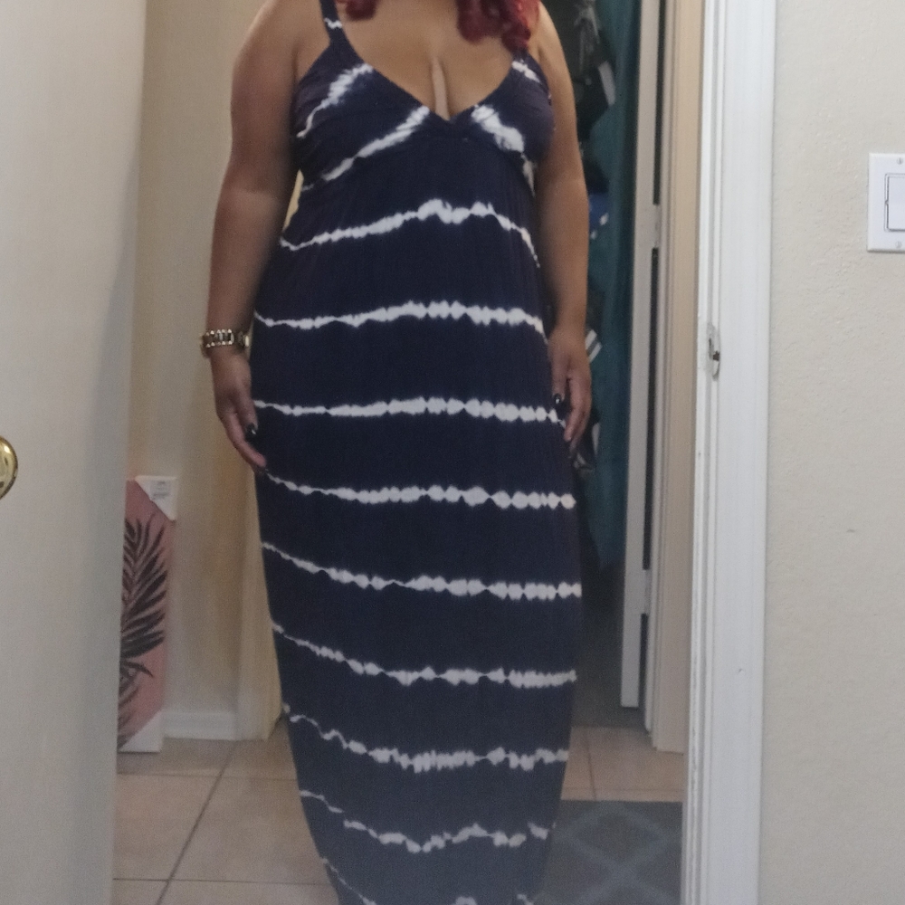 Comfortable blue and white maxi dress